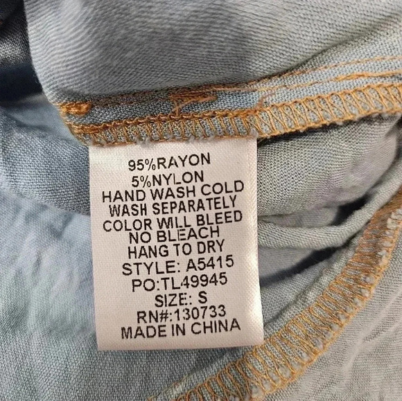 Umgee Blue Chambray Boho Short Sleeve Dress Faux Pockets - Picture 6 of 7